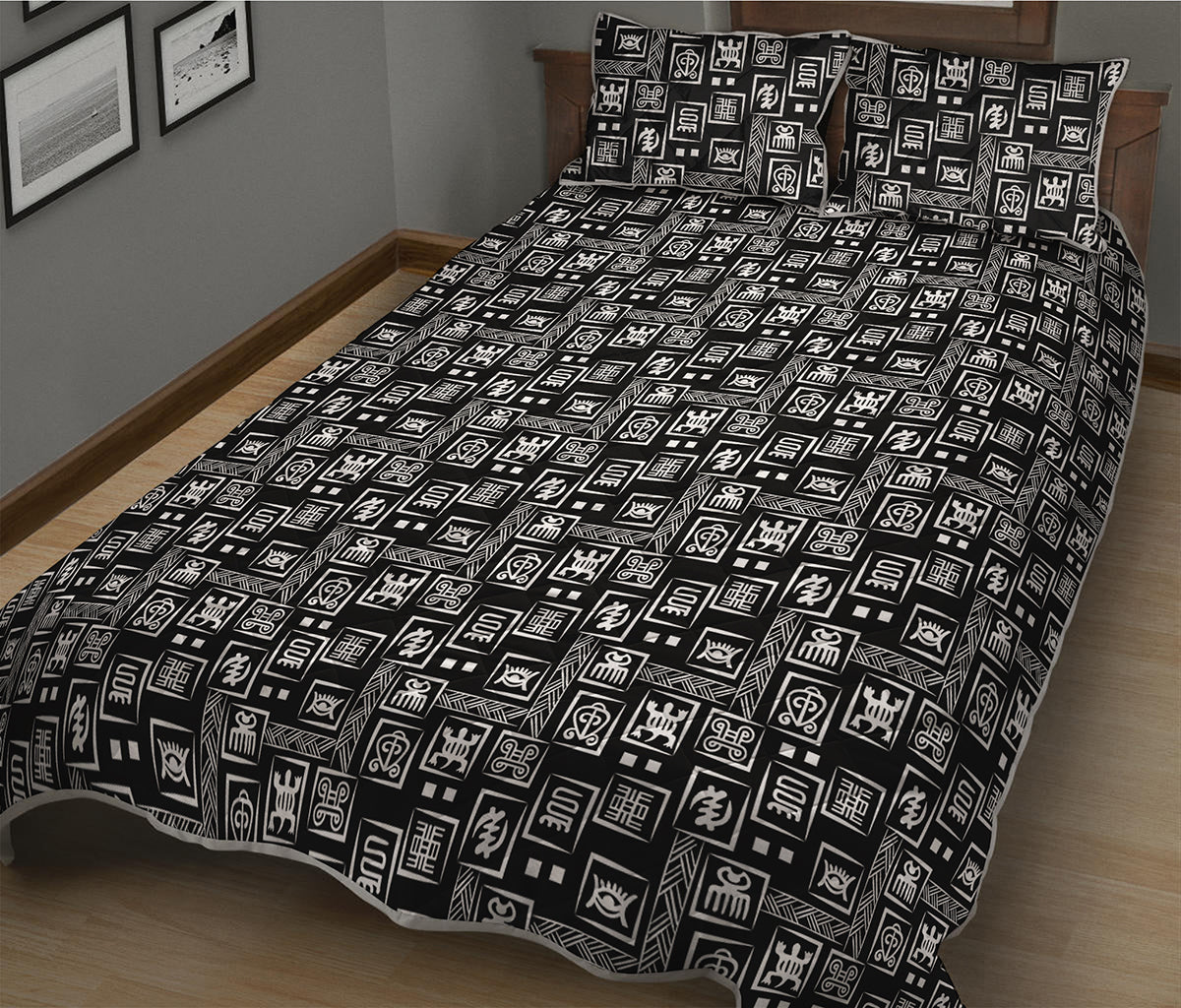 Black Adinkra Symbols Pattern Print Quilt Bed Set