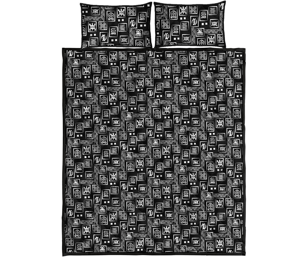 Black Adinkra Symbols Pattern Print Quilt Bed Set