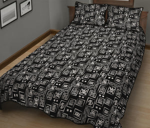 Black Adinkra Symbols Pattern Print Quilt Bed Set