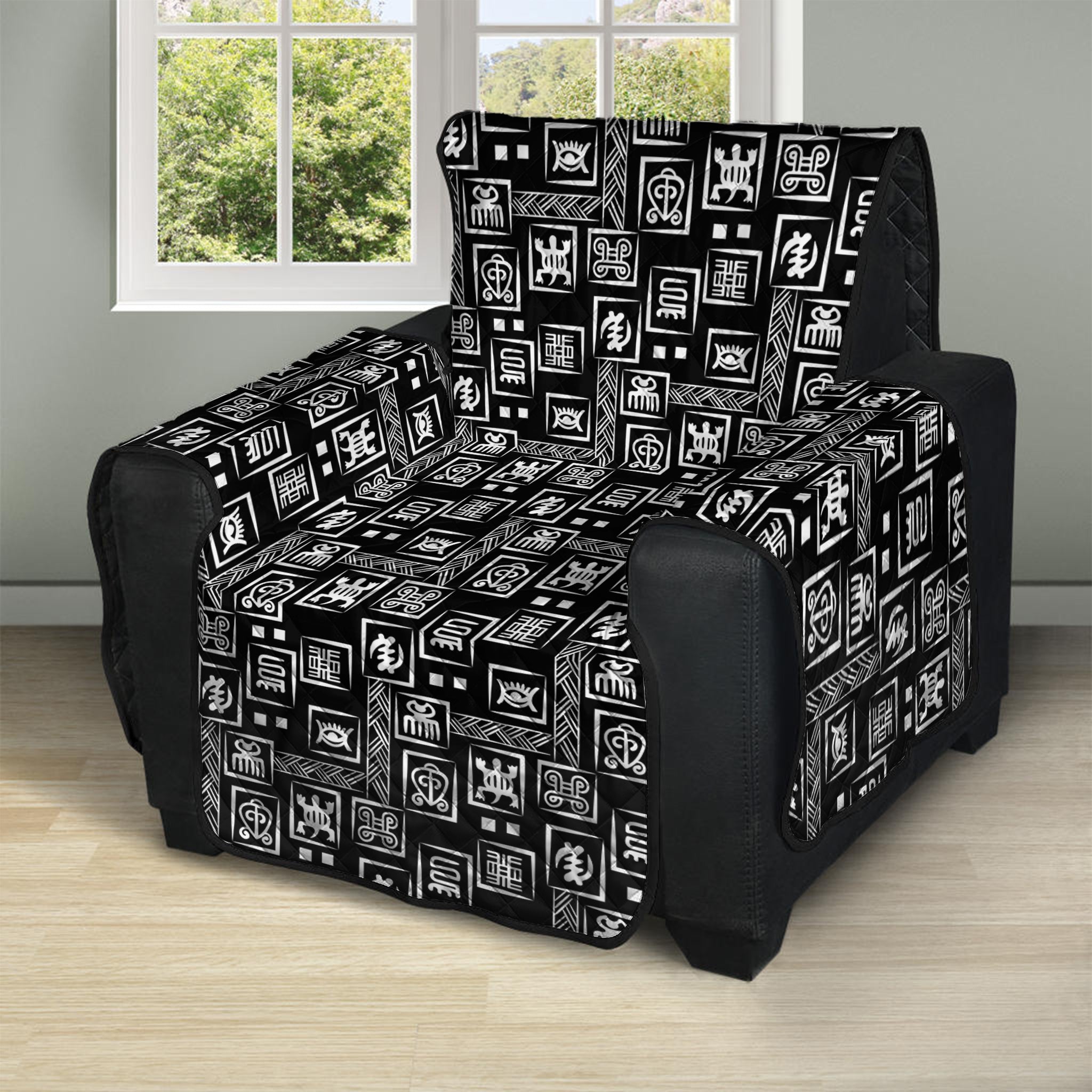 Black Adinkra Symbols Pattern Print Recliner Protector