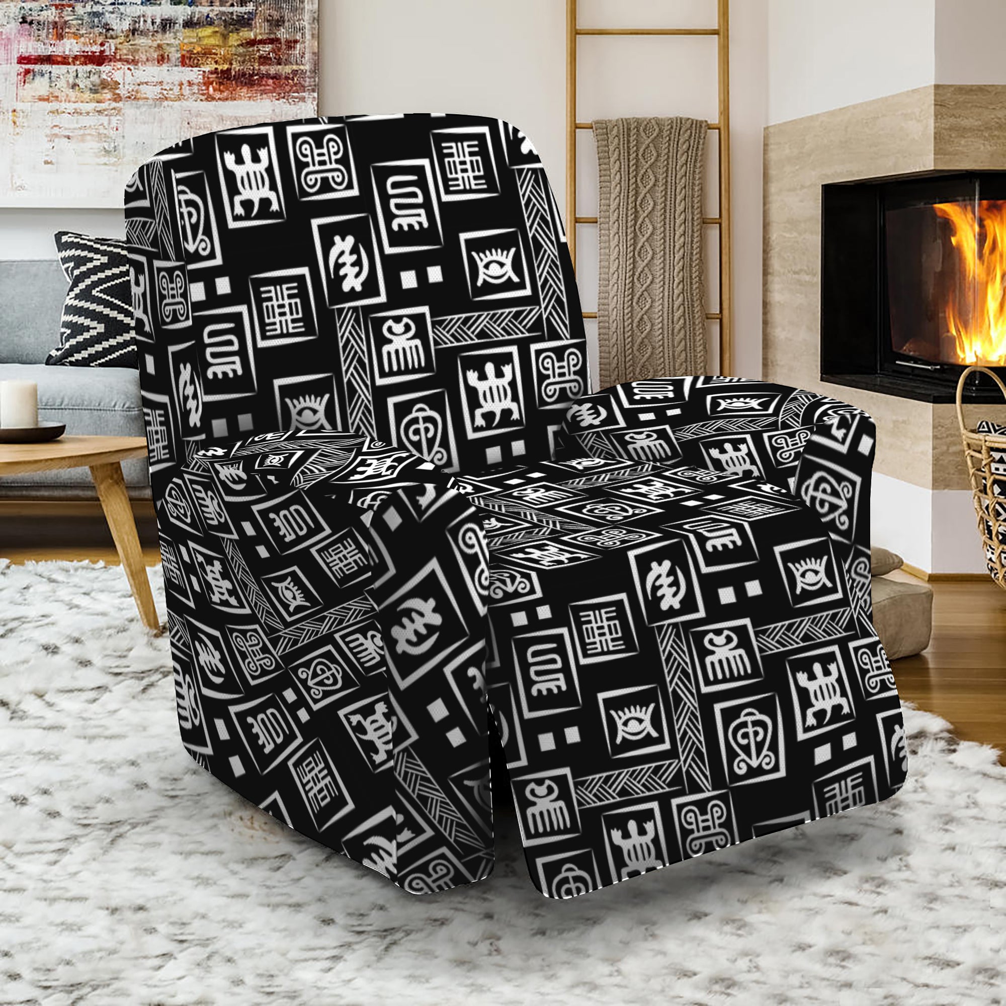 Black Adinkra Symbols Pattern Print Recliner Slipcover