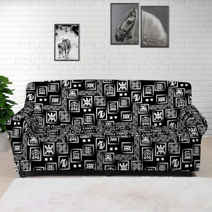 Black Adinkra Symbols Pattern Print Sofa Cover