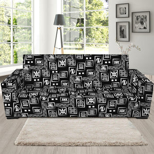 Black Adinkra Symbols Pattern Print Sofa Slipcover