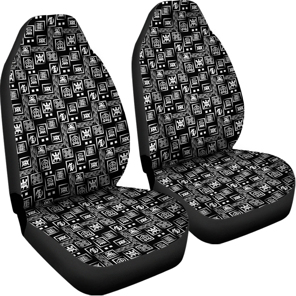 Black Adinkra Symbols Pattern Print Universal Fit Car Seat Covers