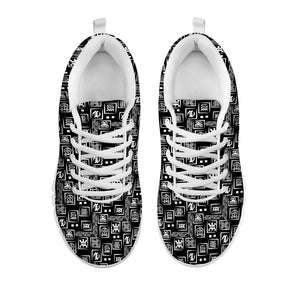 Black Adinkra Symbols Pattern Print White Sneakers