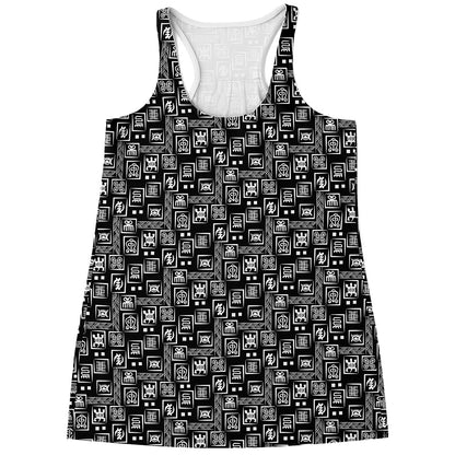 Black Adinkra Symbols Pattern Print Women's Racerback Tank Top