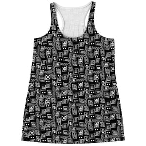 Black Adinkra Symbols Pattern Print Women's Racerback Tank Top