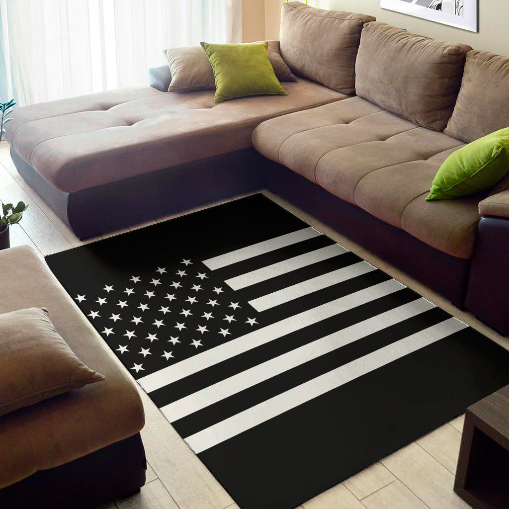 Black American Flag Print Area Rug