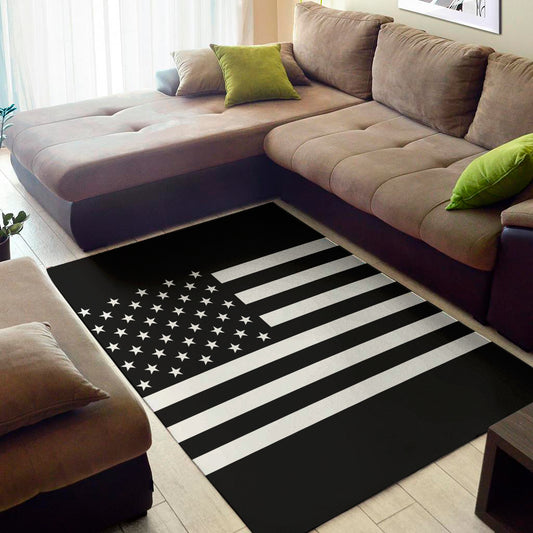 Black American Flag Print Area Rug