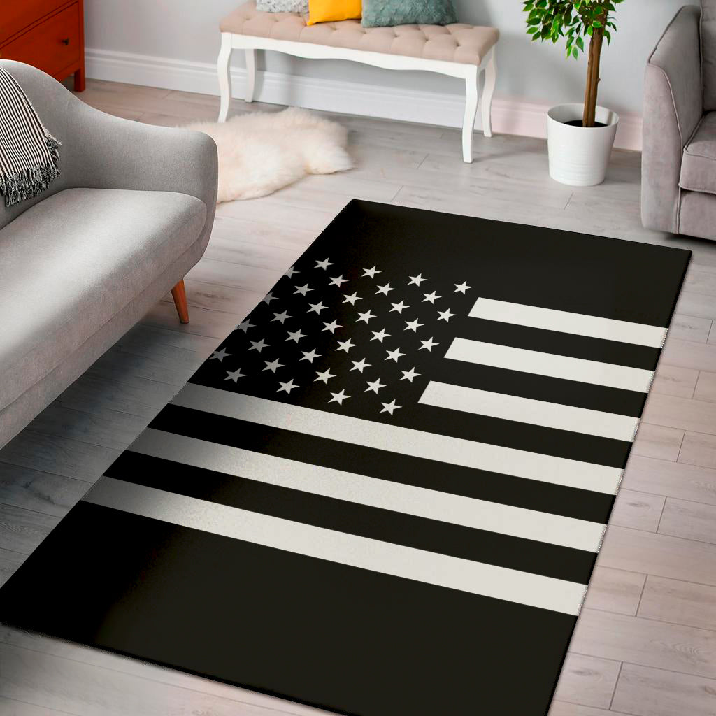 Black American Flag Print Area Rug