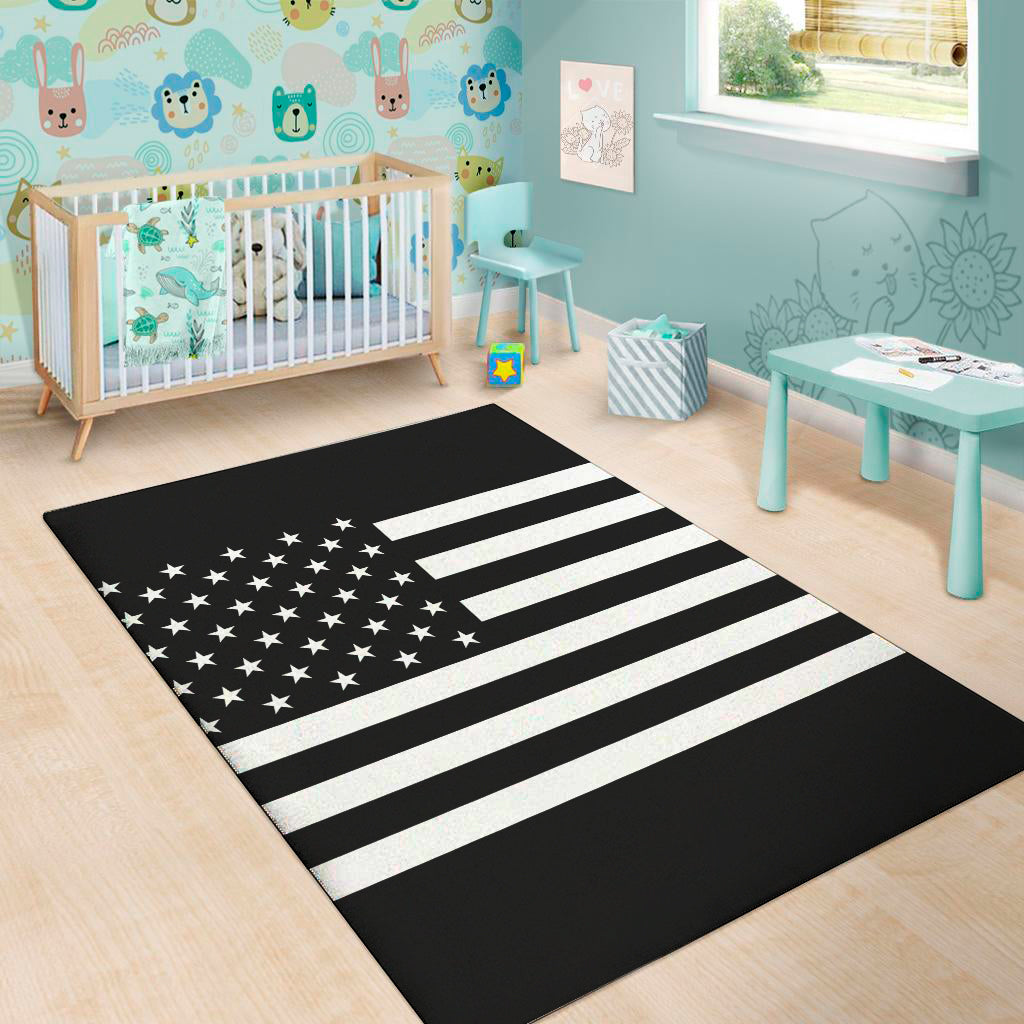 Black American Flag Print Area Rug
