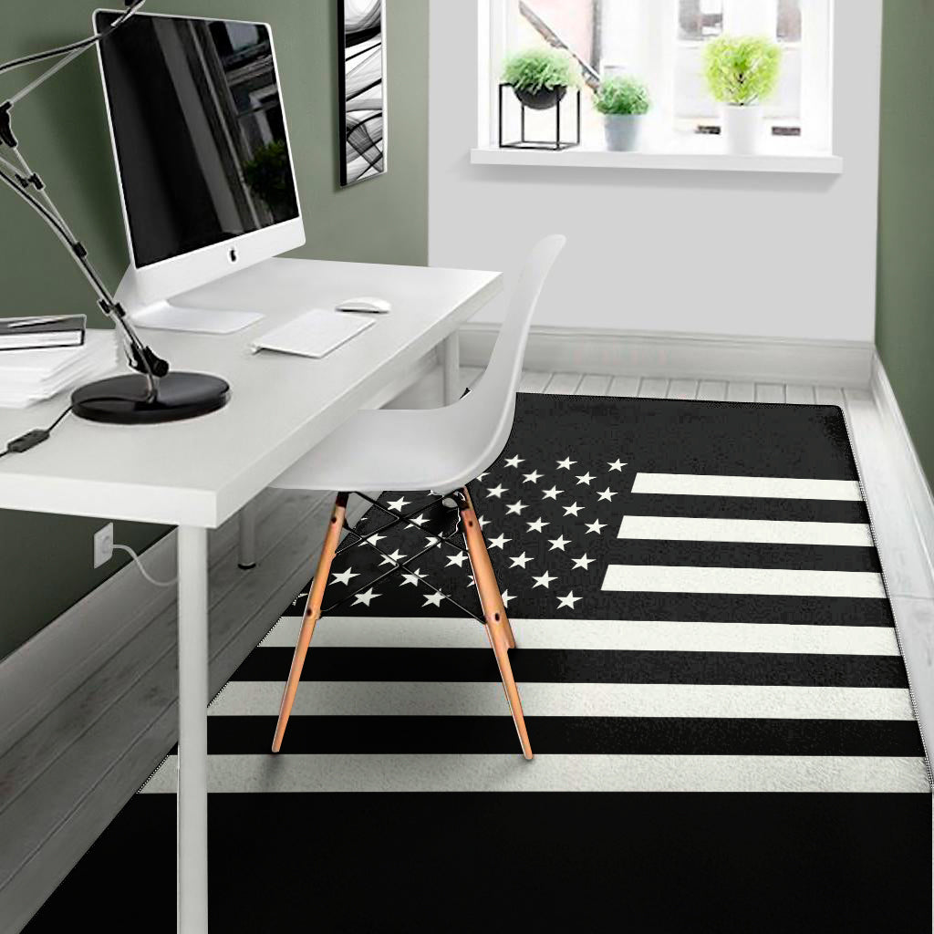 Black American Flag Print Area Rug