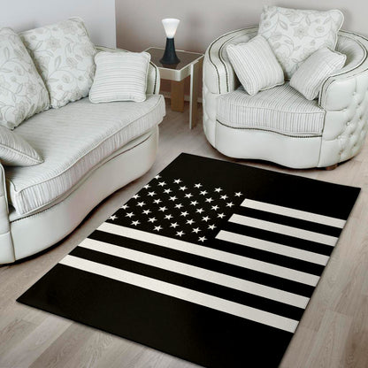 Black American Flag Print Area Rug