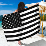 Black American Flag Print Beach Sarong Wrap