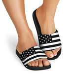 Black American Flag Print Black Slide Sandals