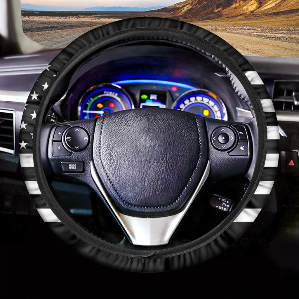 Black American Flag Print Car Steering Wheel Cover