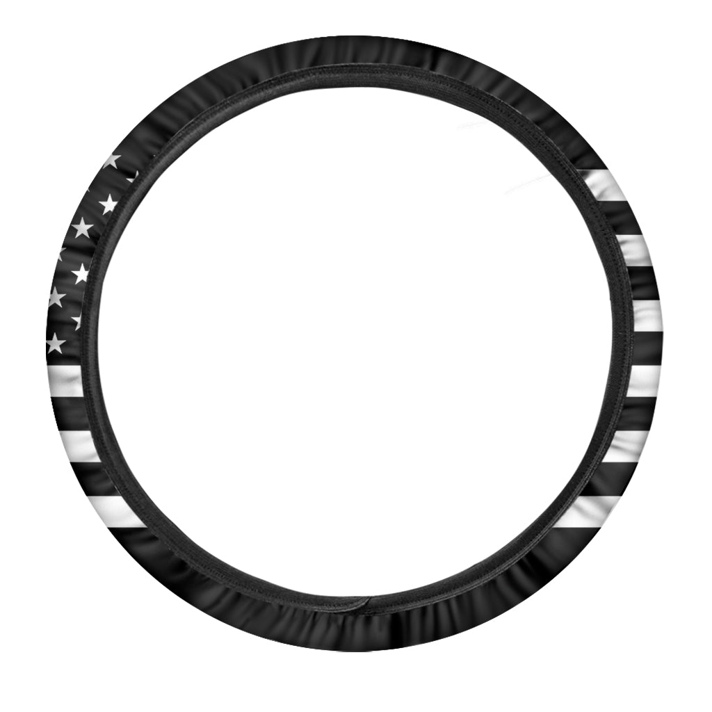 Black American Flag Print Car Steering Wheel Cover