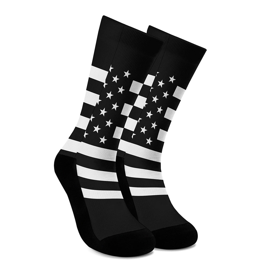 Black American Flag Print Crew Socks