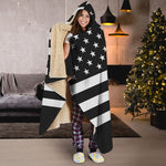 Black American Flag Print Hooded Blanket