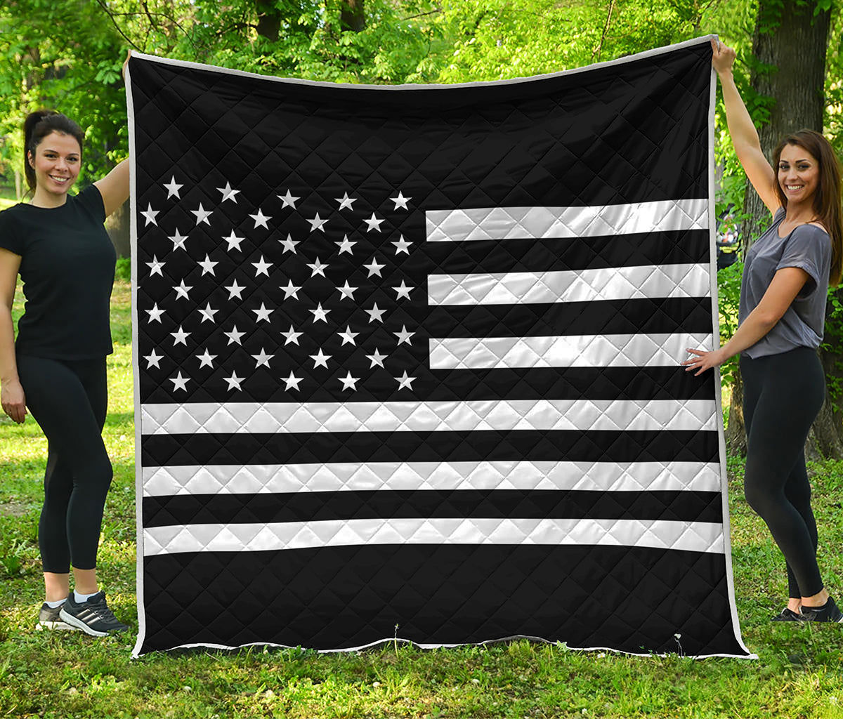 Black American Flag Print Quilt