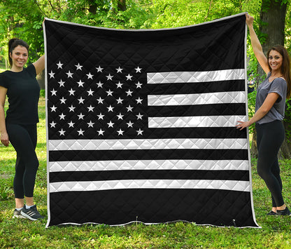 Black American Flag Print Quilt