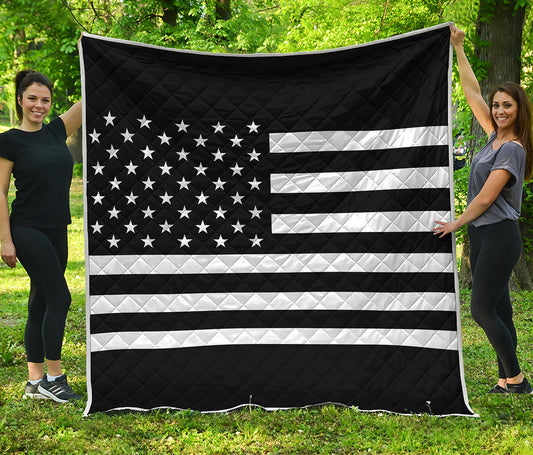 Black American Flag Print Quilt