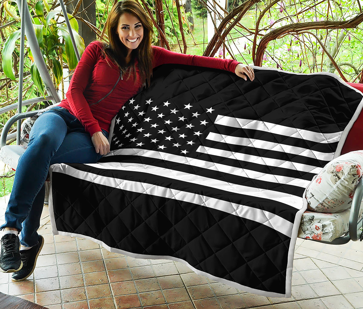 Black American Flag Print Quilt