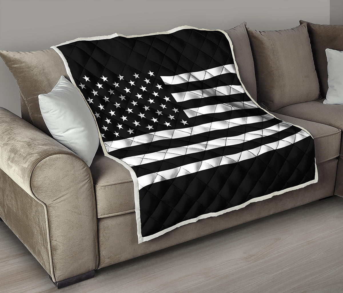 Black American Flag Print Quilt