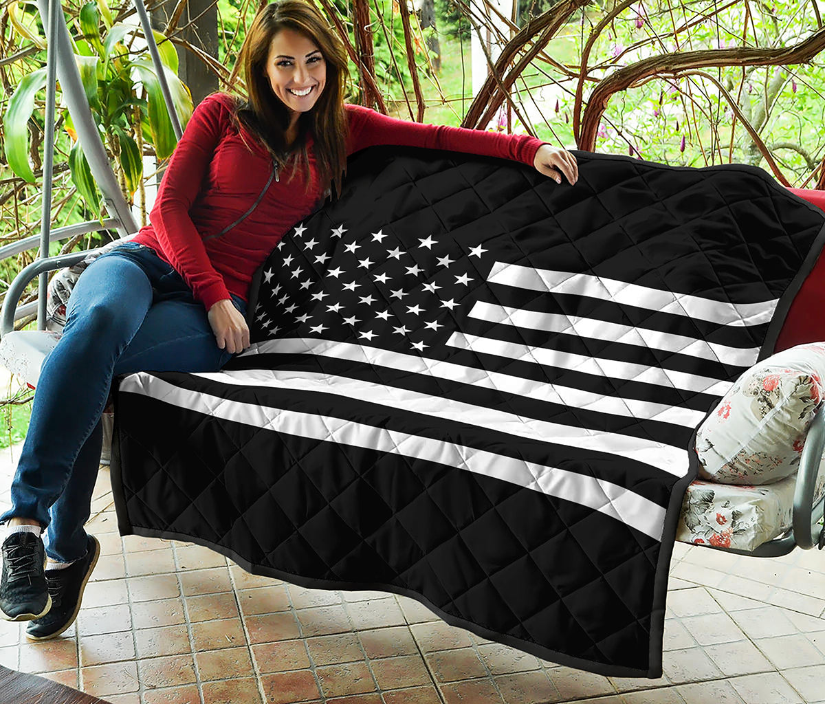 Black American Flag Print Quilt