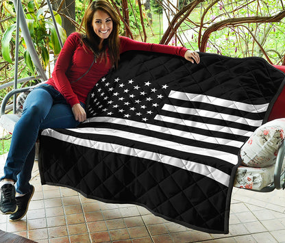 Black American Flag Print Quilt