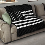 Black American Flag Print Quilt