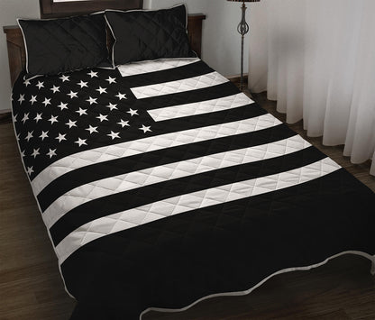 Black American Flag Print Quilt Bed Set