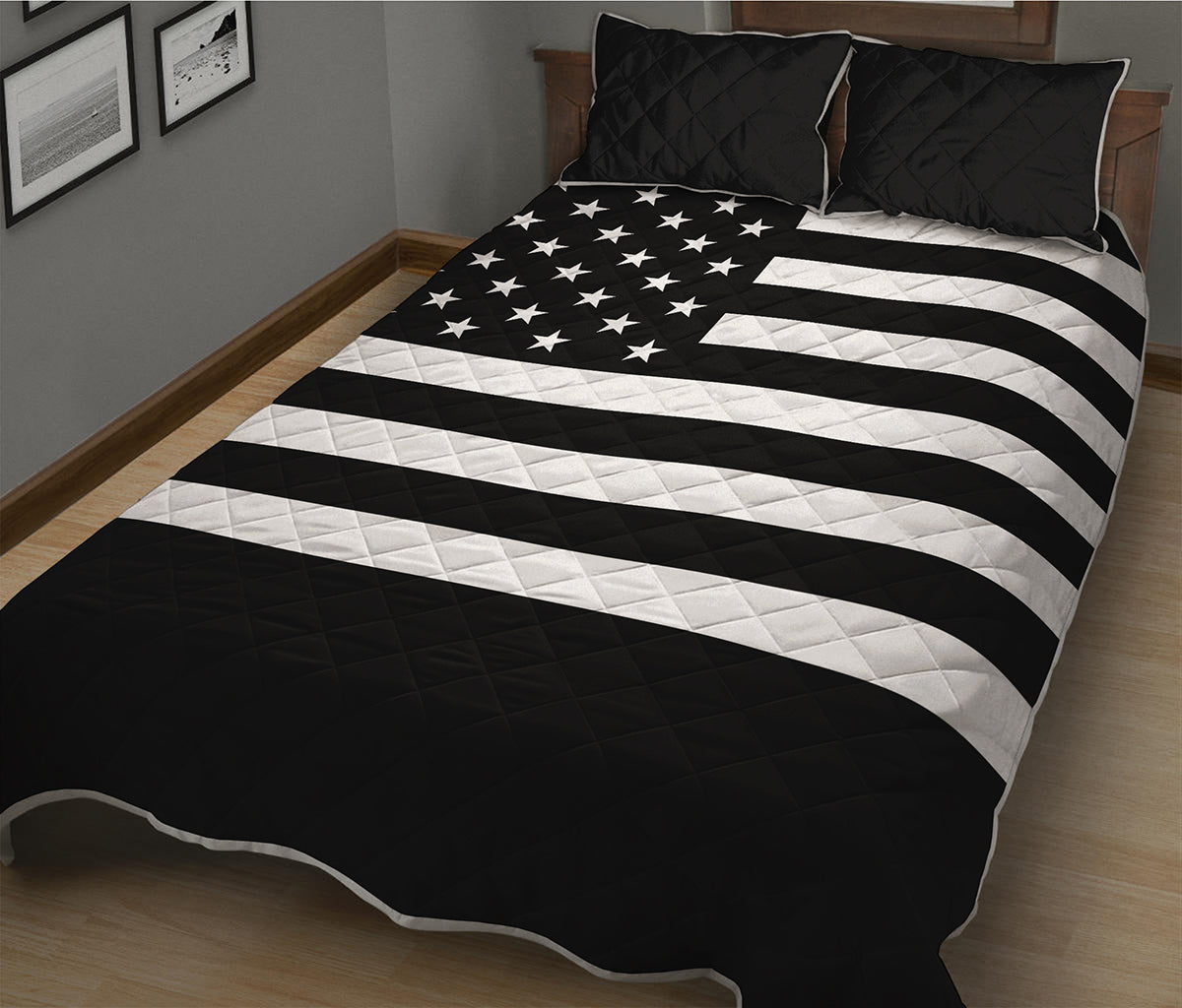 Black American Flag Print Quilt Bed Set