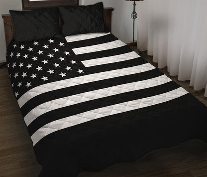 Black American Flag Print Quilt Bed Set