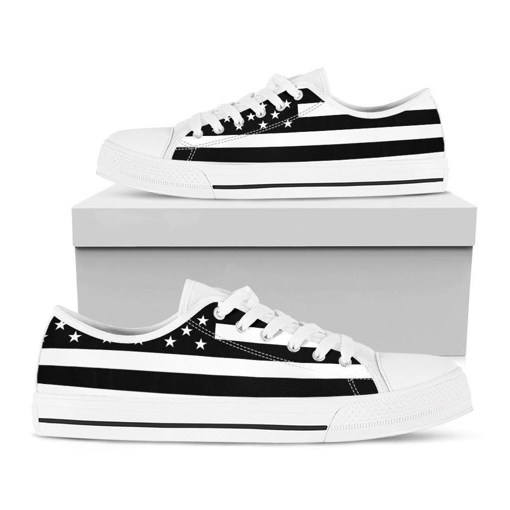 Black American Flag Print White Low Top Shoes