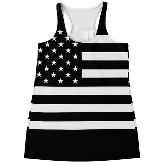 Black American Flag Print Women's Racerback Tank Top