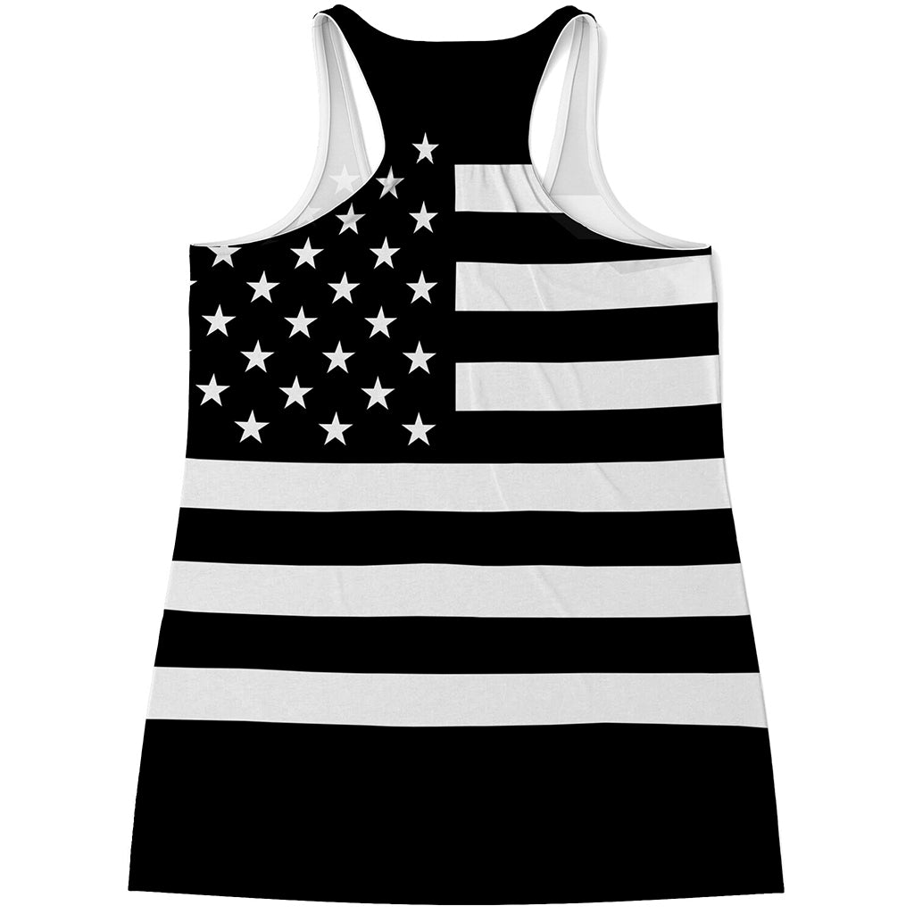 Black American Flag Print Women's Racerback Tank Top