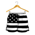 Black American Flag Print Women's Shorts
