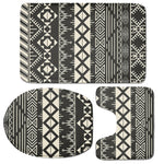Black And Beige Aztec Pattern Print 3 Piece Bath Mat Set
