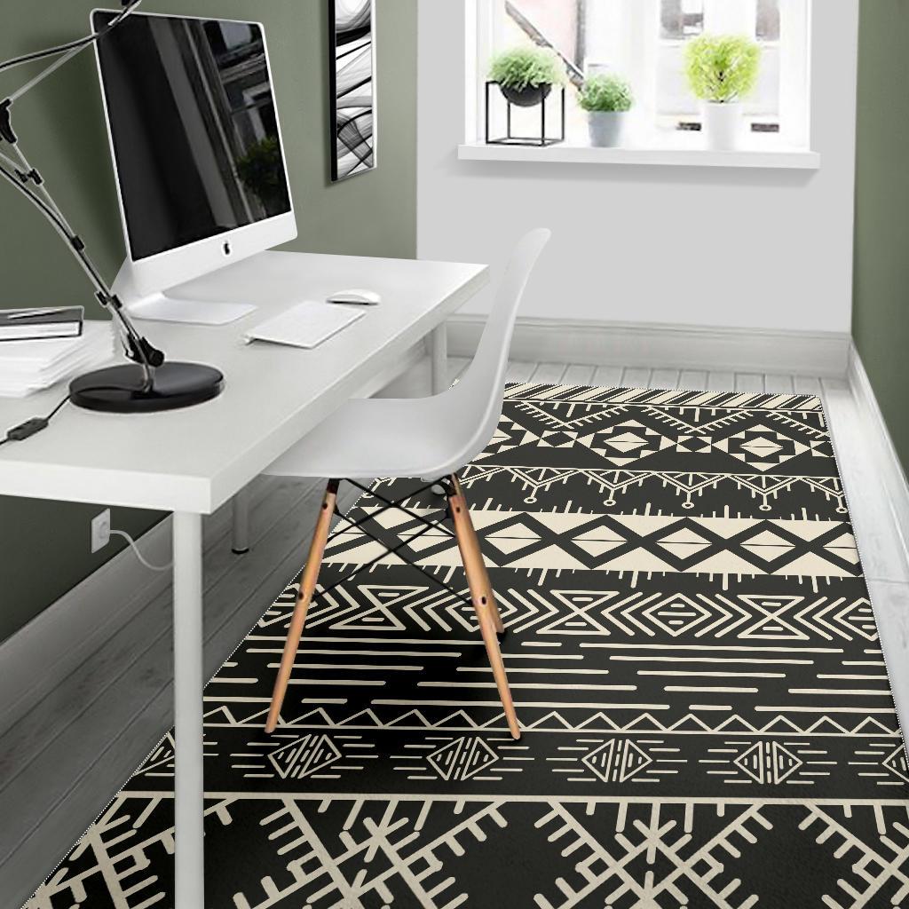 Black And Beige Aztec Pattern Print Area Rug GearFrost