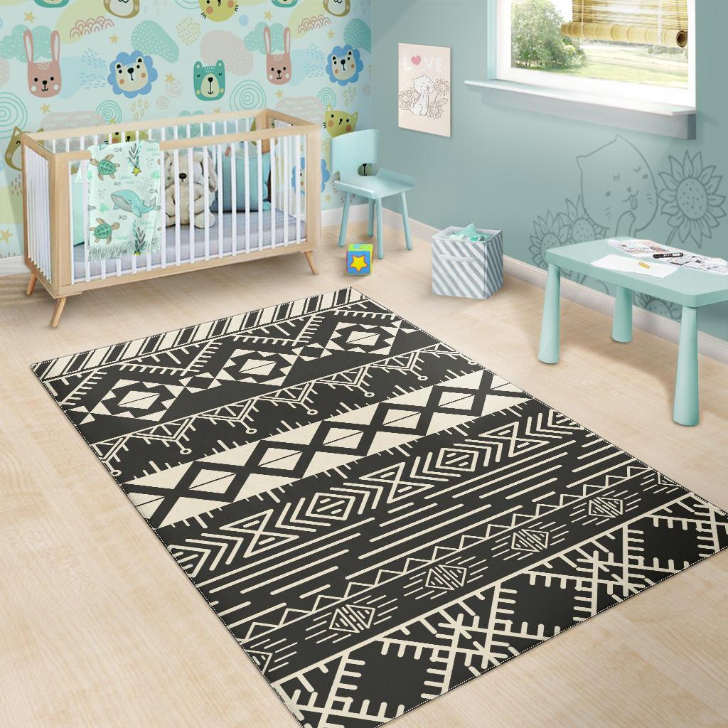 Black And Beige Aztec Pattern Print Area Rug GearFrost