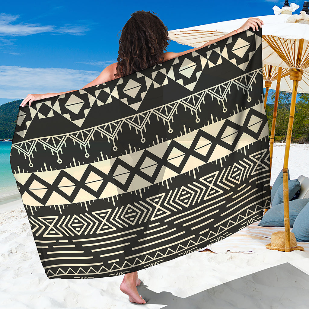 Black And Beige Aztec Pattern Print Beach Sarong Wrap