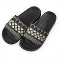 Black And Beige Aztec Pattern Print Black Slide Sandals