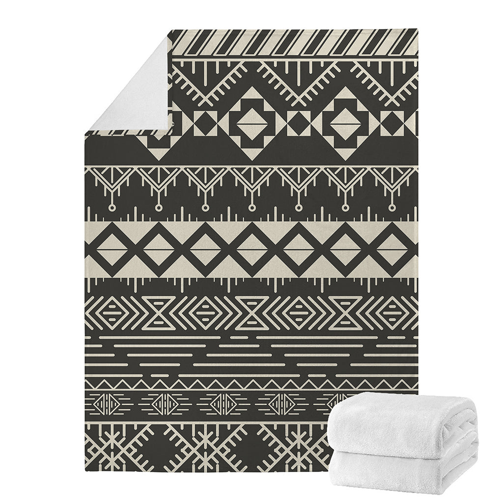 Black And Beige Aztec Pattern Print Blanket