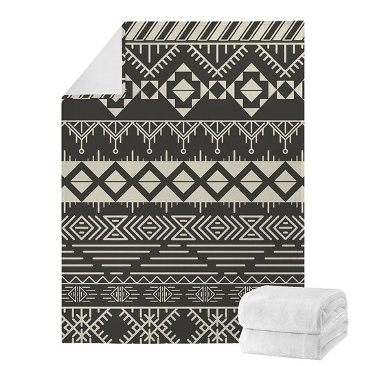 Black And Beige Aztec Pattern Print Blanket