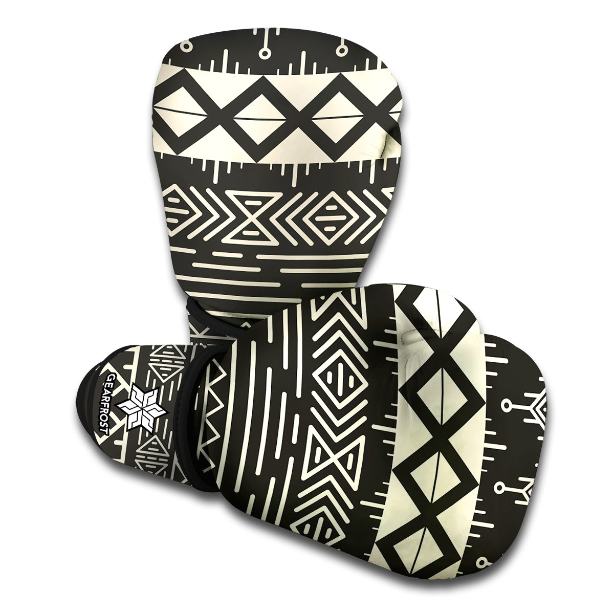 Black And Beige Aztec Pattern Print Boxing Gloves