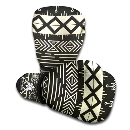 Black And Beige Aztec Pattern Print Boxing Gloves