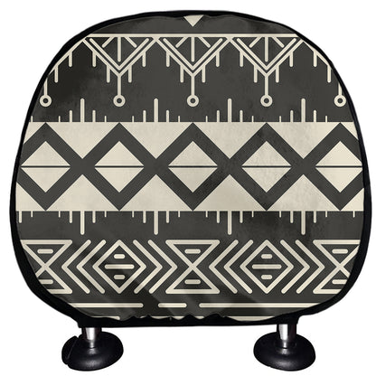 Black And Beige Aztec Pattern Print Car Headrest Covers
