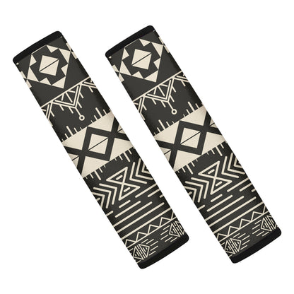 Black And Beige Aztec Pattern Print Car Seat Belt Covers