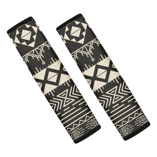 Black And Beige Aztec Pattern Print Car Seat Belt Covers